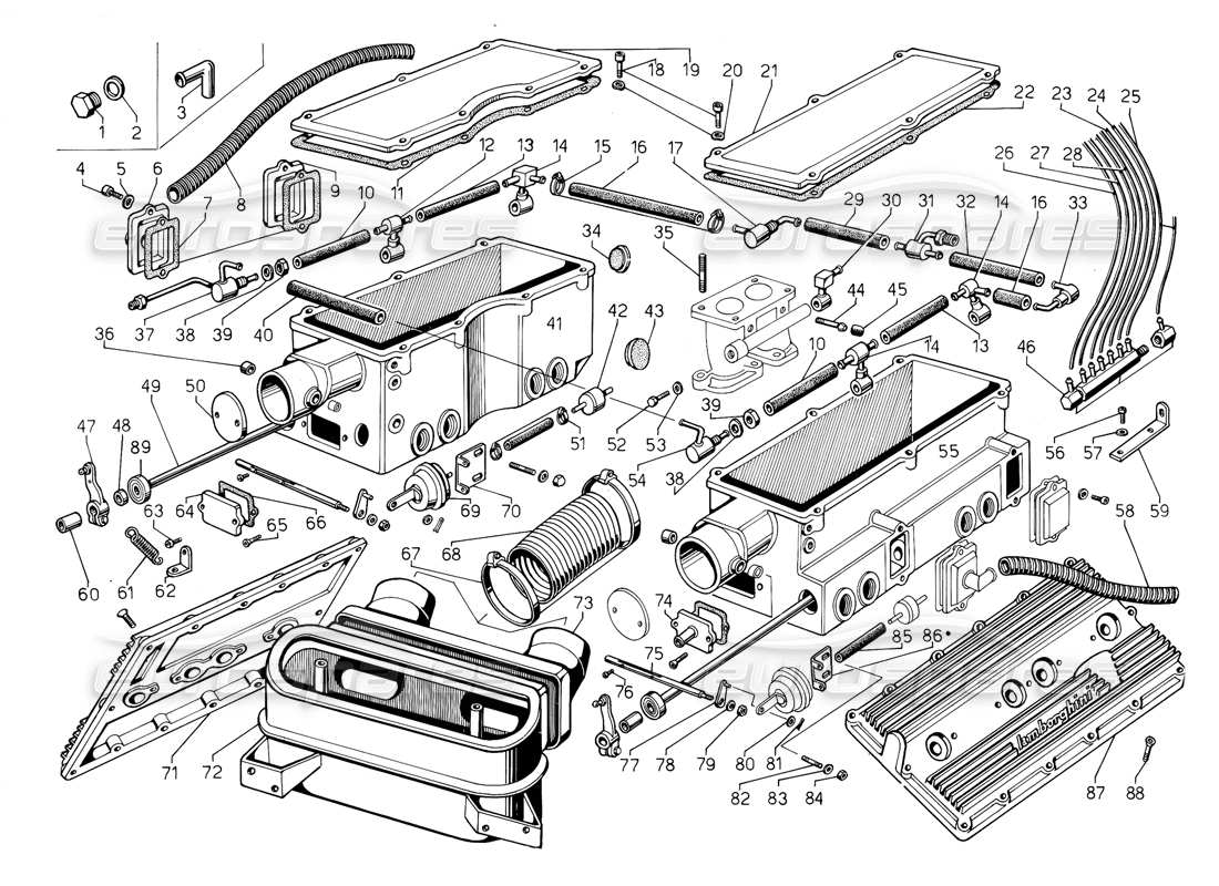 Lamborghini Jalpa 3.5 (1984) fuel system (Valid for USA - May 1985) Part Diagram