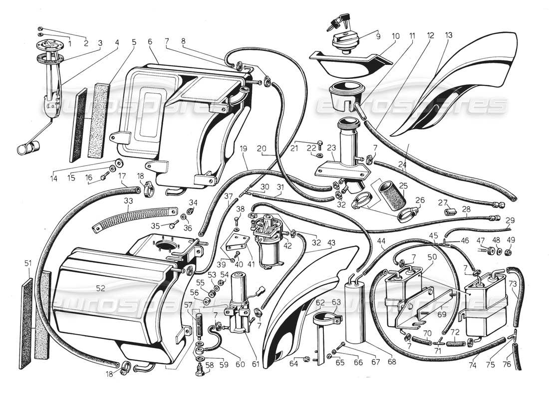 Lamborghini Jalpa 3.5 (1984) fuel system (Valid for USA - May 1985) Part Diagram