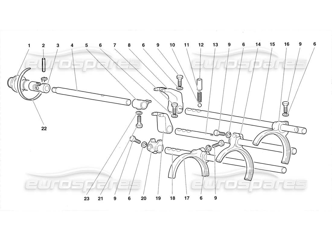 Lamborghini Diablo Roadster (1998) Gearbox Shifting Rods and forks Parts Diagram