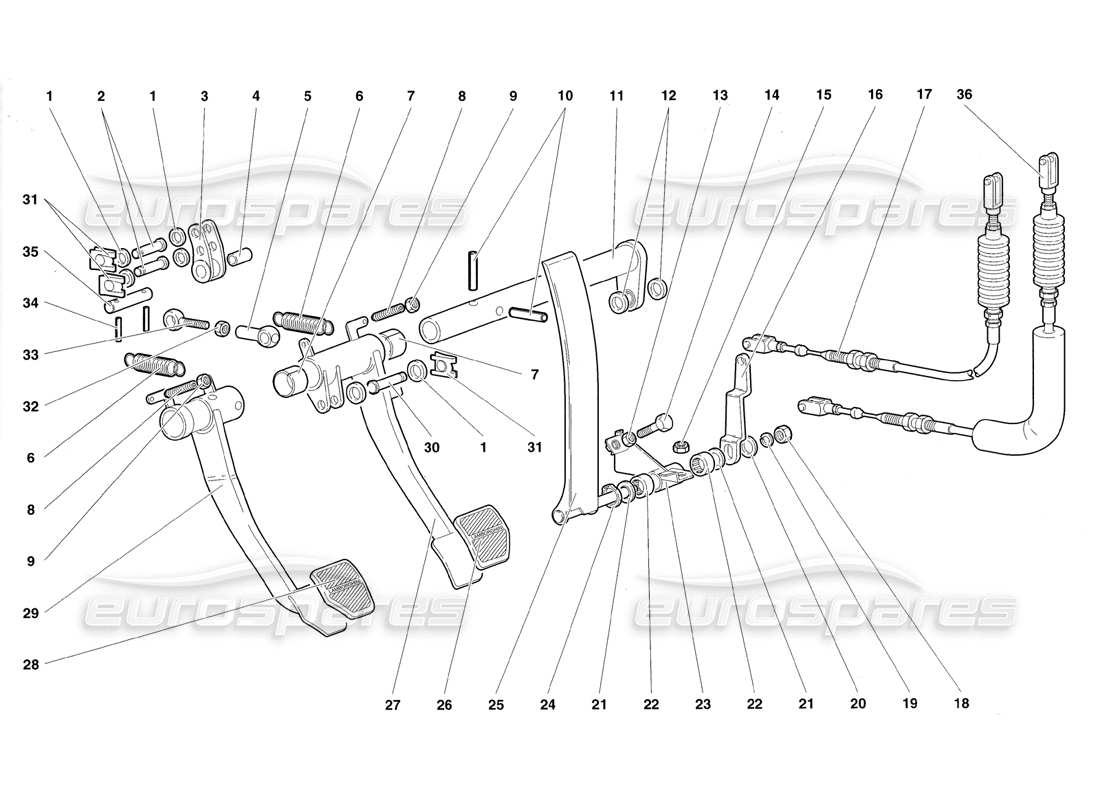 Lamborghini Diablo Roadster (1998) Pedals Parts Diagram