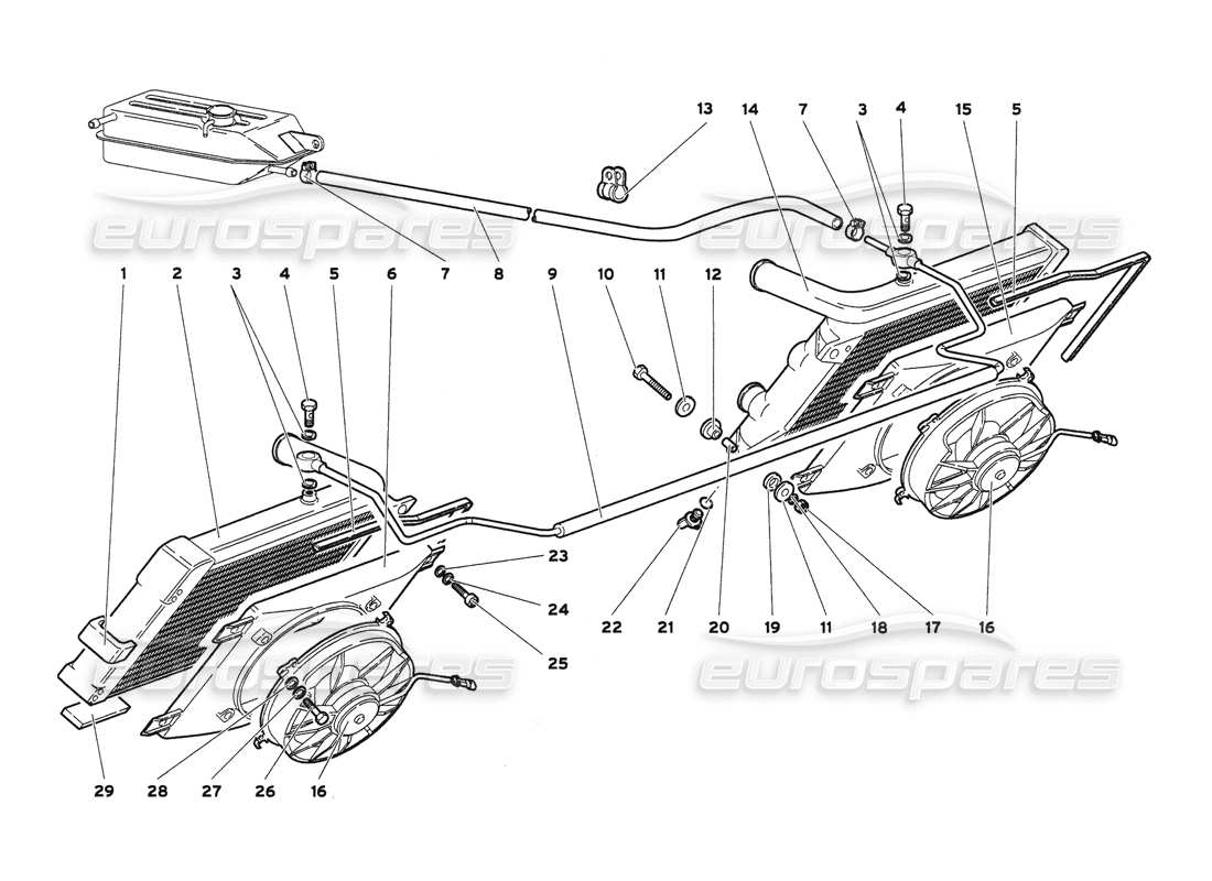 Lamborghini Diablo 6.0 (2001) Radiators and Electric Fans Parts Diagram