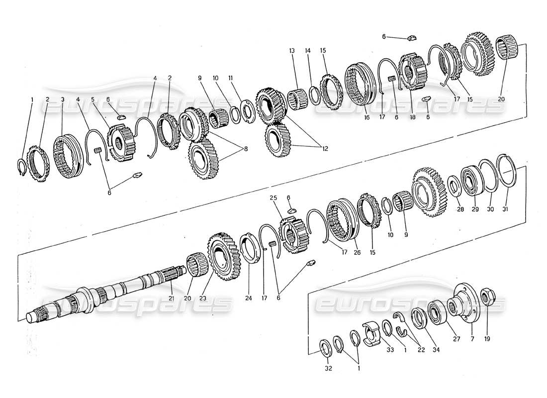 Maserati 2.24v Transmission - Main Shaft Parts Diagram