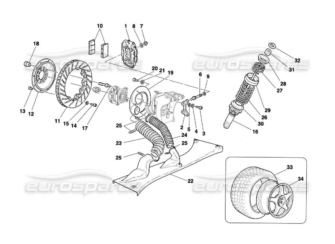 Ferrari 355 Challenge (1996) Brakes - Shock Absorbers - Rear Air Intake - Wheels Parts Diagram