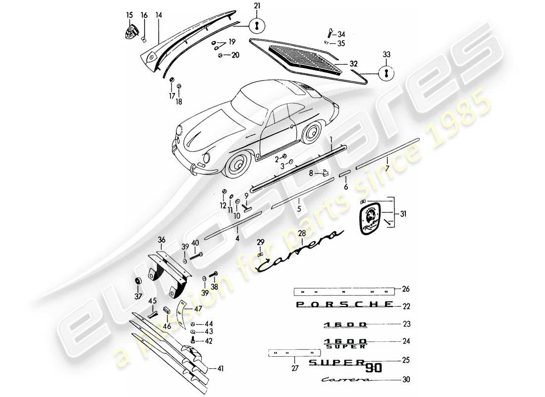Porsche 356B/356C (1964) DECORATIVE FITTINGS Part Diagram