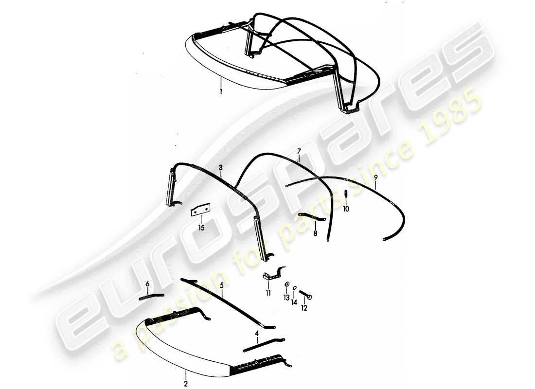 Porsche 356B/356C (1964) top frame Part Diagram