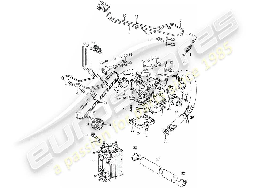 Porsche 911 (1972) injection system - cylinder head - and - injection pump Part Diagram