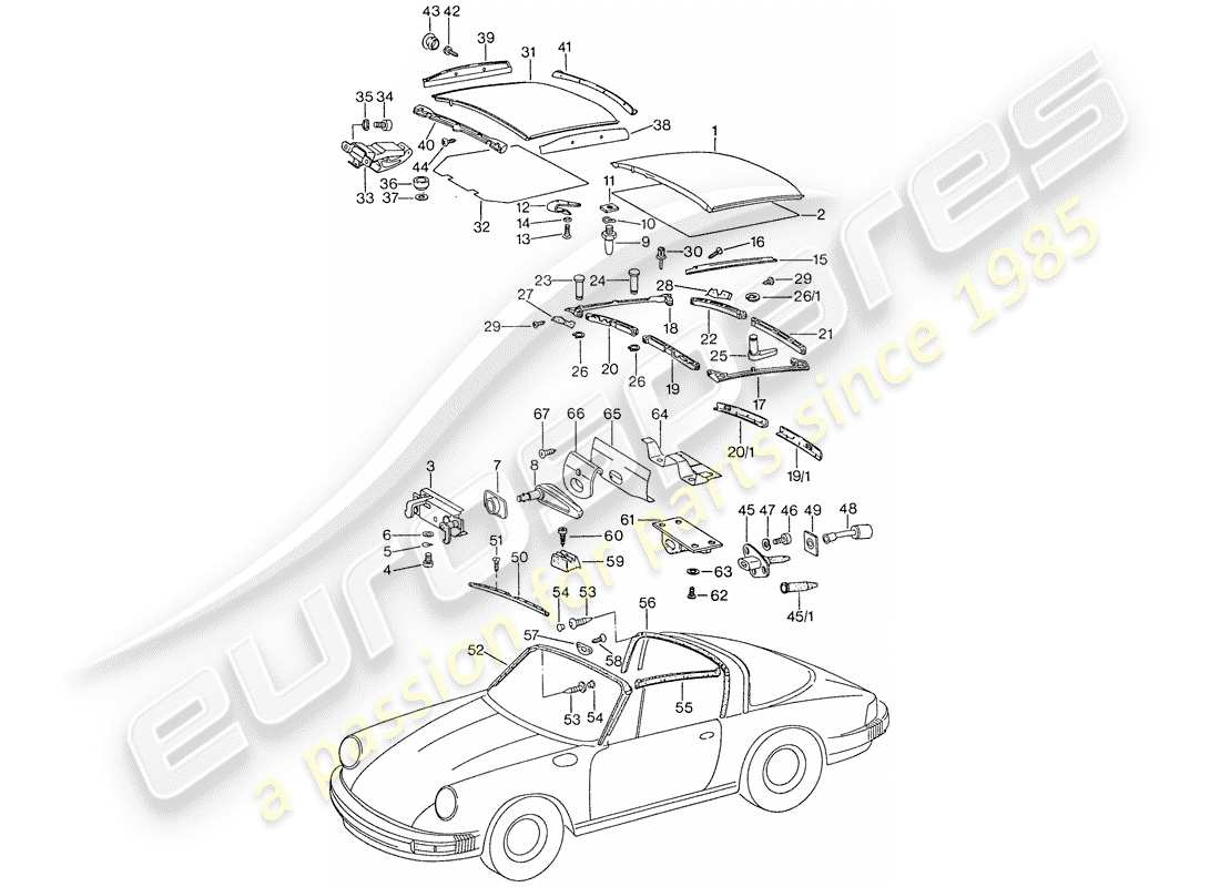 Porsche 911 (1974) SOFT TOP Part Diagram