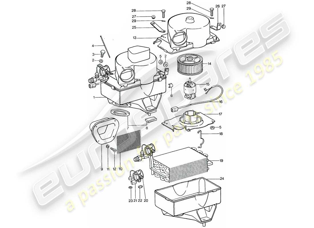 Porsche 911 (1974) AIR CONDITIONER - EVAPORATOR - EVAPORATOR HOUSING - ACCESSORIES Part Diagram