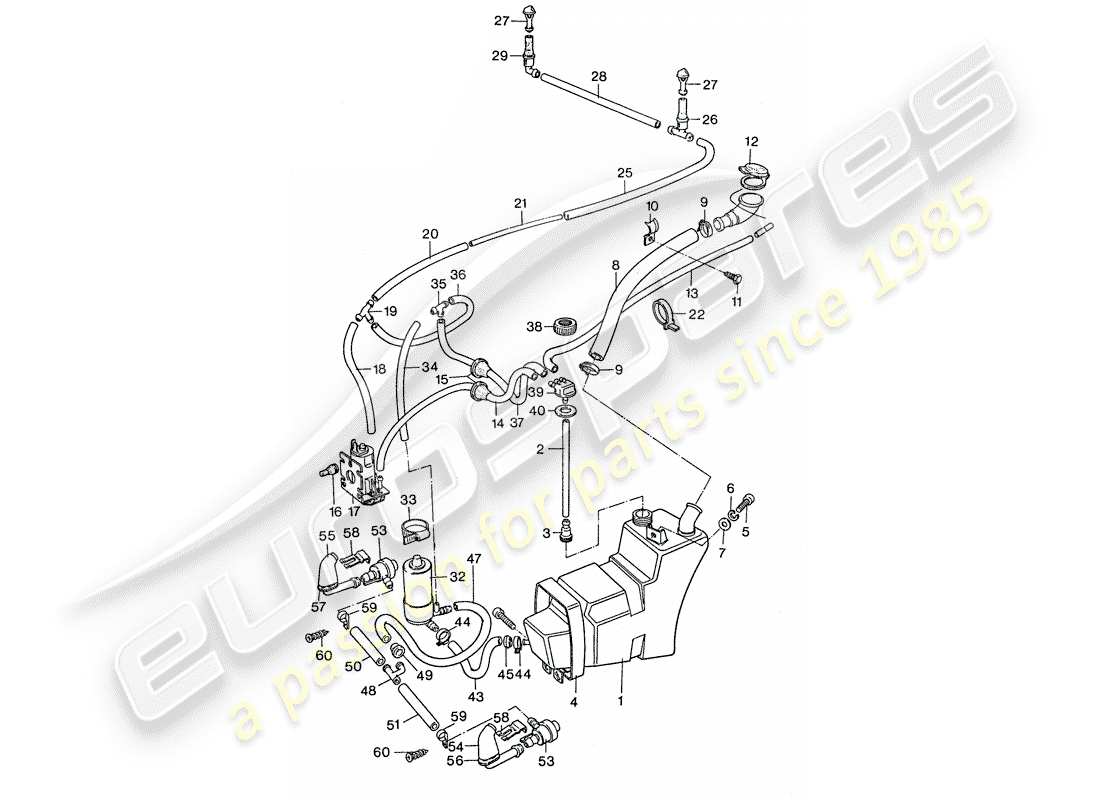 Porsche 911 (1974) WINDSHIELD WASHER UNIT - TOGETHER WITH - HEADLIGHT WASHER SYSTEM Part Diagram
