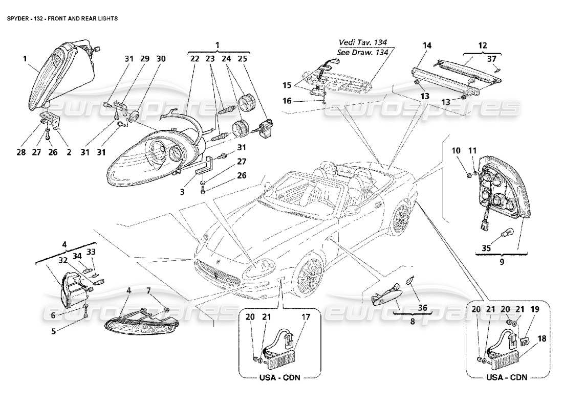 Maserati 4200 Spyder (2002) Front and Rear Lights Parts Diagram