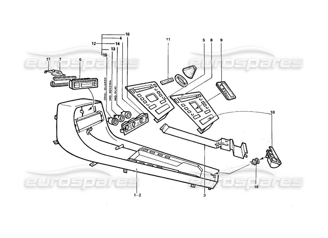 Ferrari 412 (Coachwork) Centre Console & Gauges Parts Diagram