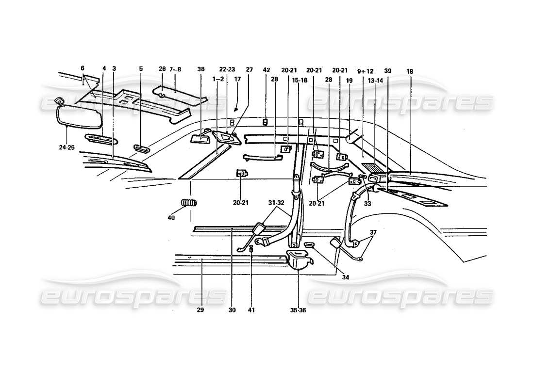 Ferrari 412 (Coachwork) Seat Belts & Sun Visors Parts Diagram