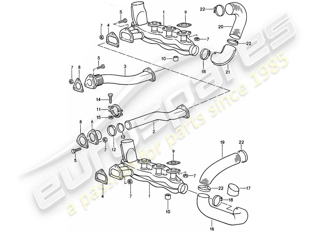 Porsche 911 (1984) EXHAUST SYSTEM - HEATER CORE Part Diagram