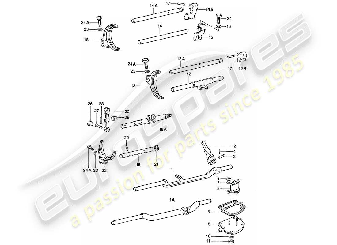 Porsche 911 (1984) SHIFT RODS - SHIFT FORKS - FOR - 4-SPEED - AND - 5-SPEED Part Diagram