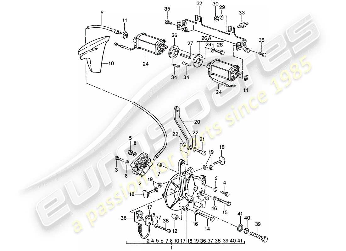 Porsche 911 (1986) CONVERTIBLE TOP - DRIVING MECHANISM - D - MJ 1986>> Part Diagram