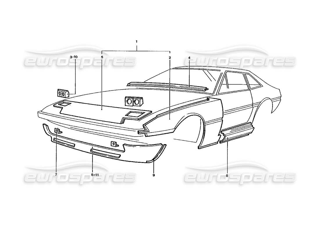 Ferrari 400 GT / 400i (Coachwork) Front End body panels Parts Diagram