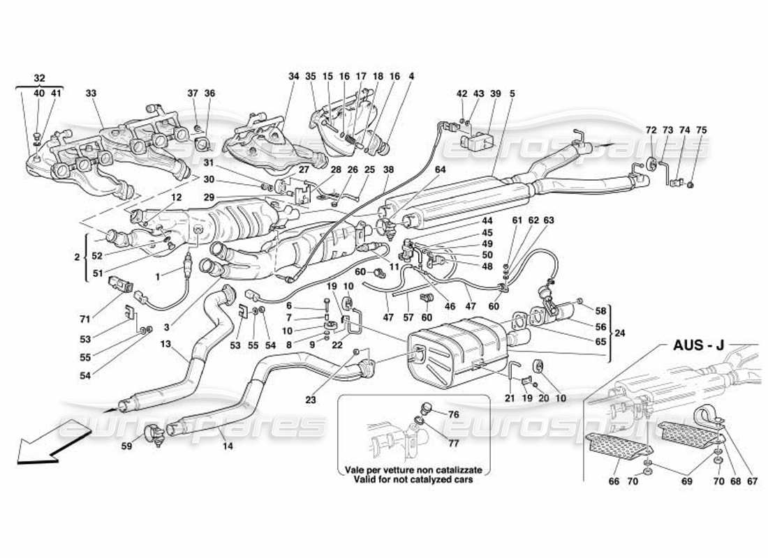 Ferrari 550 Barchetta Exhaust System Parts Diagram