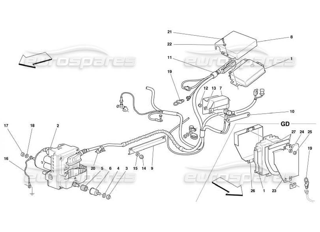 Ferrari 550 Barchetta Control Unit and Hydraulic Equipment for ABS-ASR System Parts Diagram
