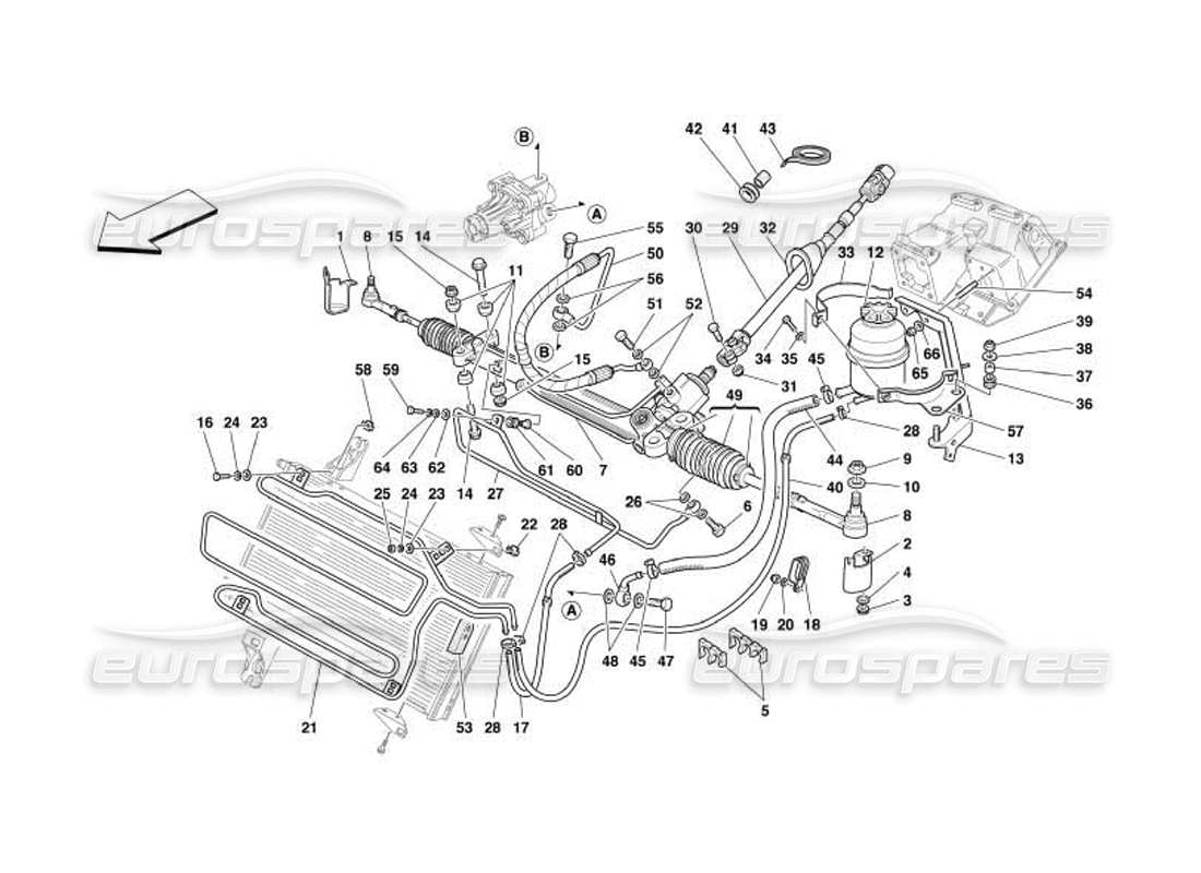 Ferrari 550 Barchetta Hydraulic Steering Box and Serpentine Parts Diagram