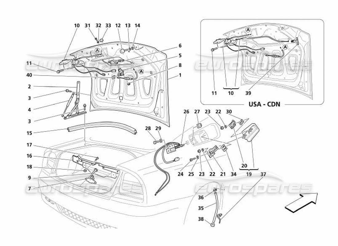 Maserati 4200 Coupe (2005) Trunk Hood Bonnet and Gas Door Parts Diagram