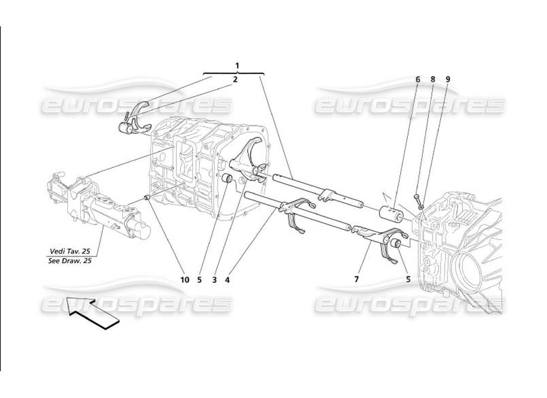 Maserati 4200 Gransport (2005) Inner Gearbox Controls Parts Diagram