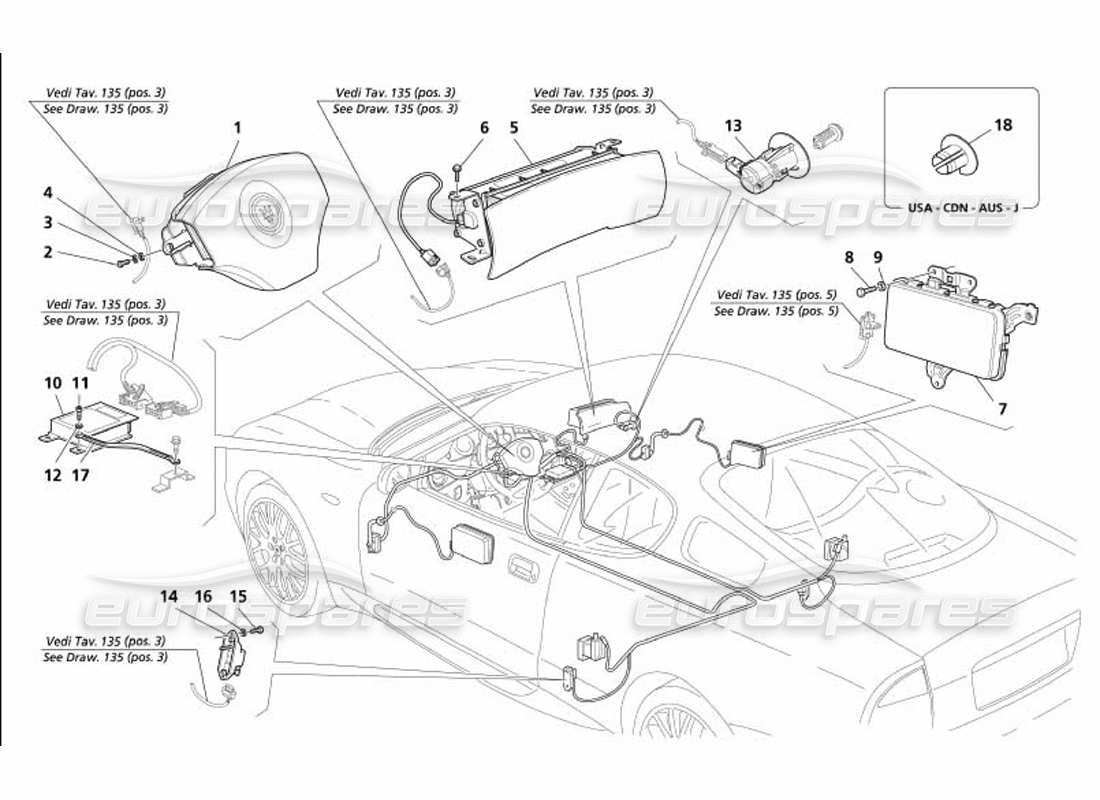 Maserati 4200 Gransport (2005) Air-Bags Parts Diagram