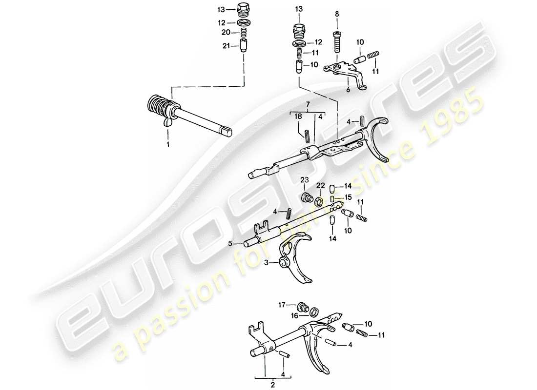 Porsche 944 (1988) transmission control - - manual gearbox Part Diagram