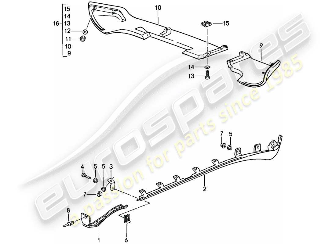 Porsche 944 (1988) SIDE MEMBER TRIM - WINGED REAR APRON Part Diagram