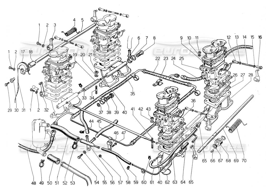 Lamborghini Urraco P300 fuel system Parts Diagram