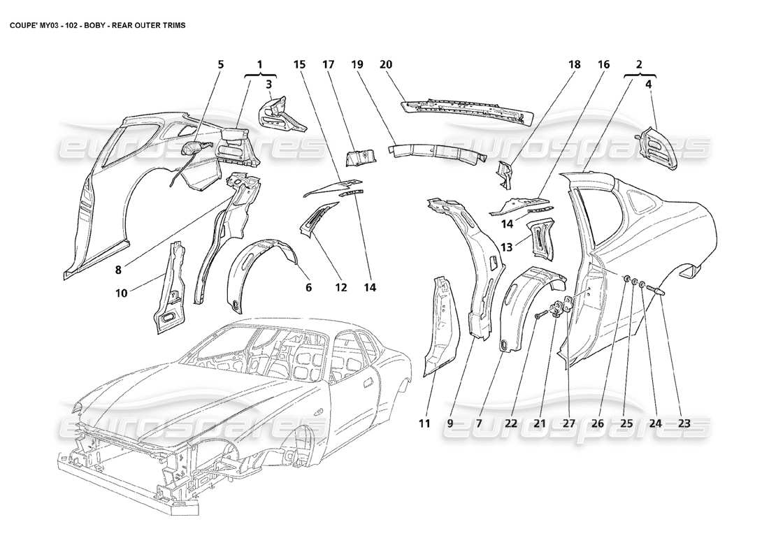 Maserati 4200 Coupe (2003) Body - Rear Outer Trims Parts Diagram