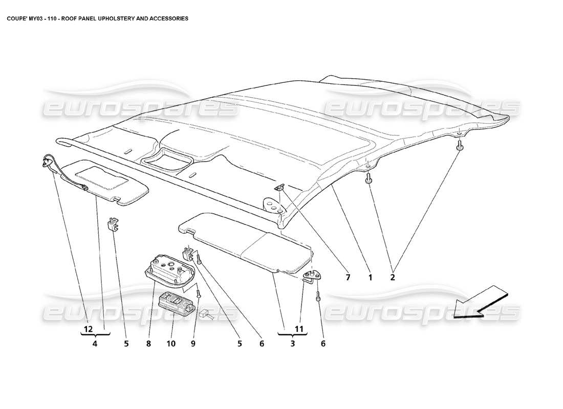 Maserati 4200 Coupe (2003) Roof Panel Upholstery and Accessories Parts Diagram