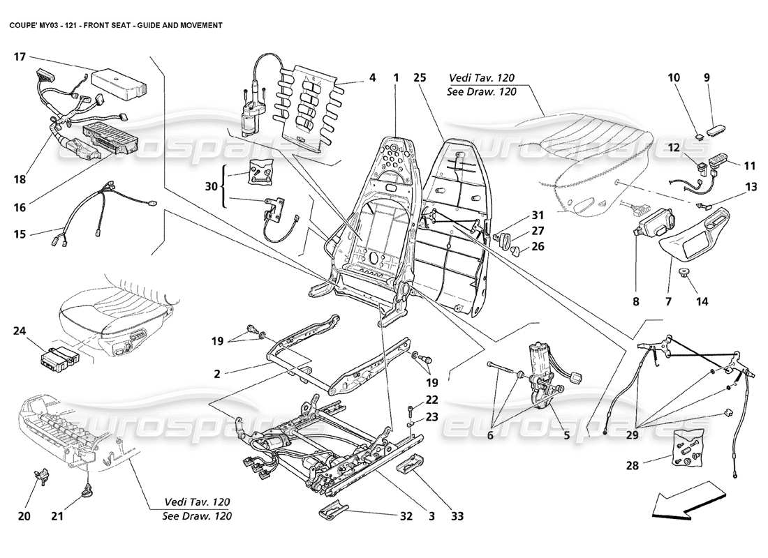 Maserati 4200 Coupe (2003) Front Seat - Guide and Movement Parts Diagram