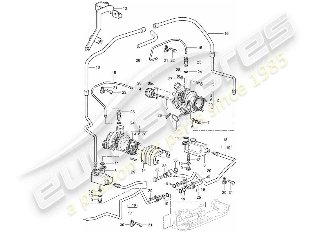 Porsche 996 T/GT2 (2002) EXHAUST GAS TURBOCHARGER - OIL PIPE - FOR - EXHAUST GAS TURBOCHARGER Part Diagram