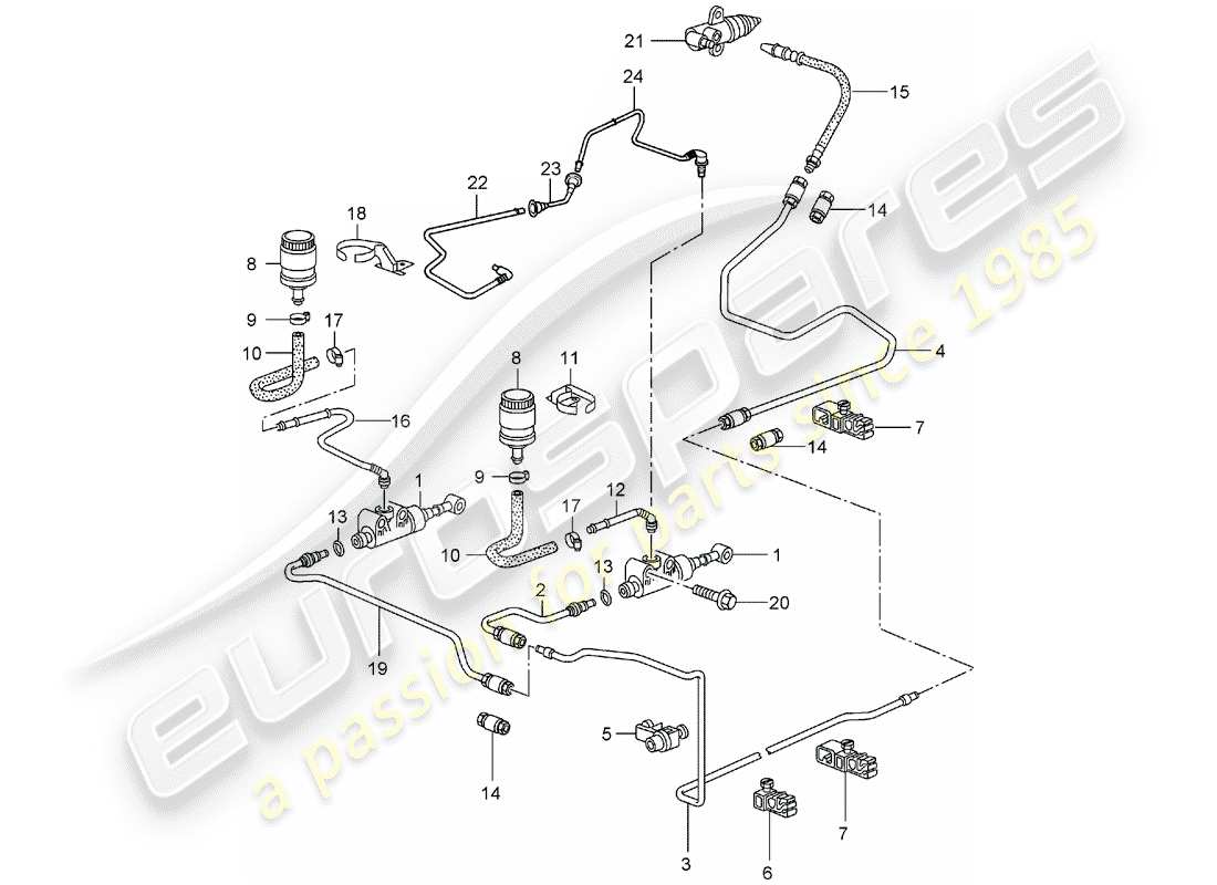 Porsche 996 T/GT2 (2002) HYDRAULIC CLUTCH - OPERATION - CLUTCH MASTER CYLINDER - HYDRAULIC CLUTCH PIPE Part Diagram