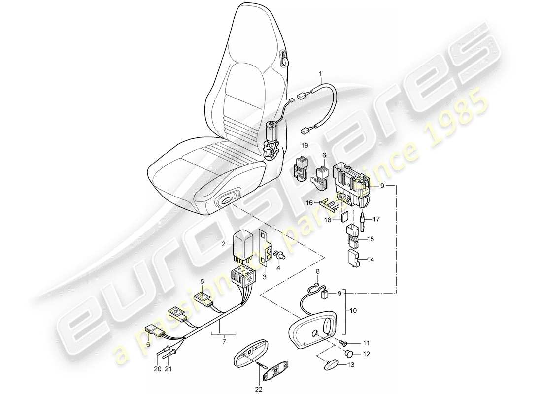 Porsche Boxster 986 (1998) wiring harnesses - switch - standard seat - sports seat Part Diagram