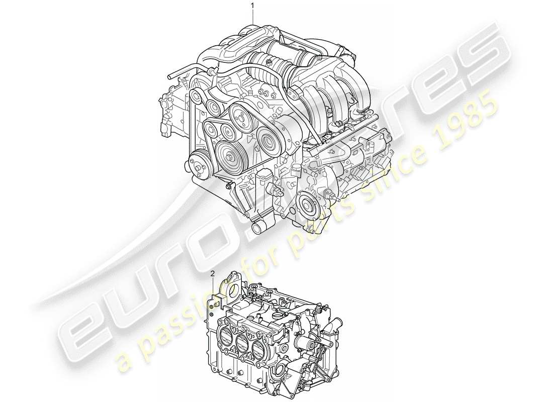 Porsche Boxster 986 (2001) REPLACEMENT ENGINE - WITHOUT: - DRIVING DISK - tiptronic - WITHOUT: - FLYWHEEL - MANUAL GEARBOX - WITHOUT: - COMPRESSOR Part Diagram