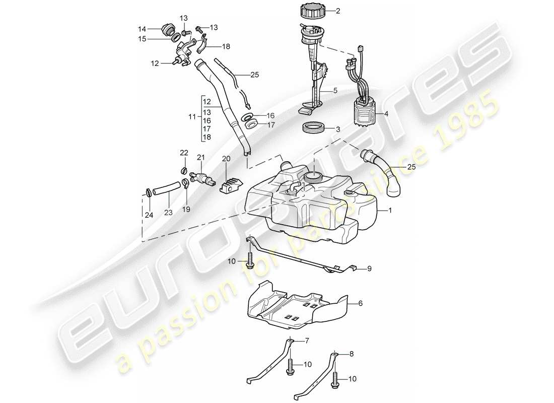 Porsche Boxster 986 (2001) FUEL TANK Part Diagram