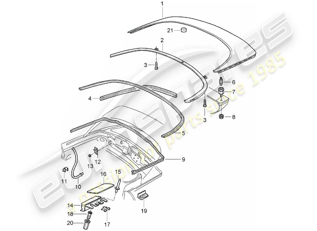 Porsche Boxster 986 (2001) TOP STOWAGE BOX - COVER - GASKETS Part Diagram