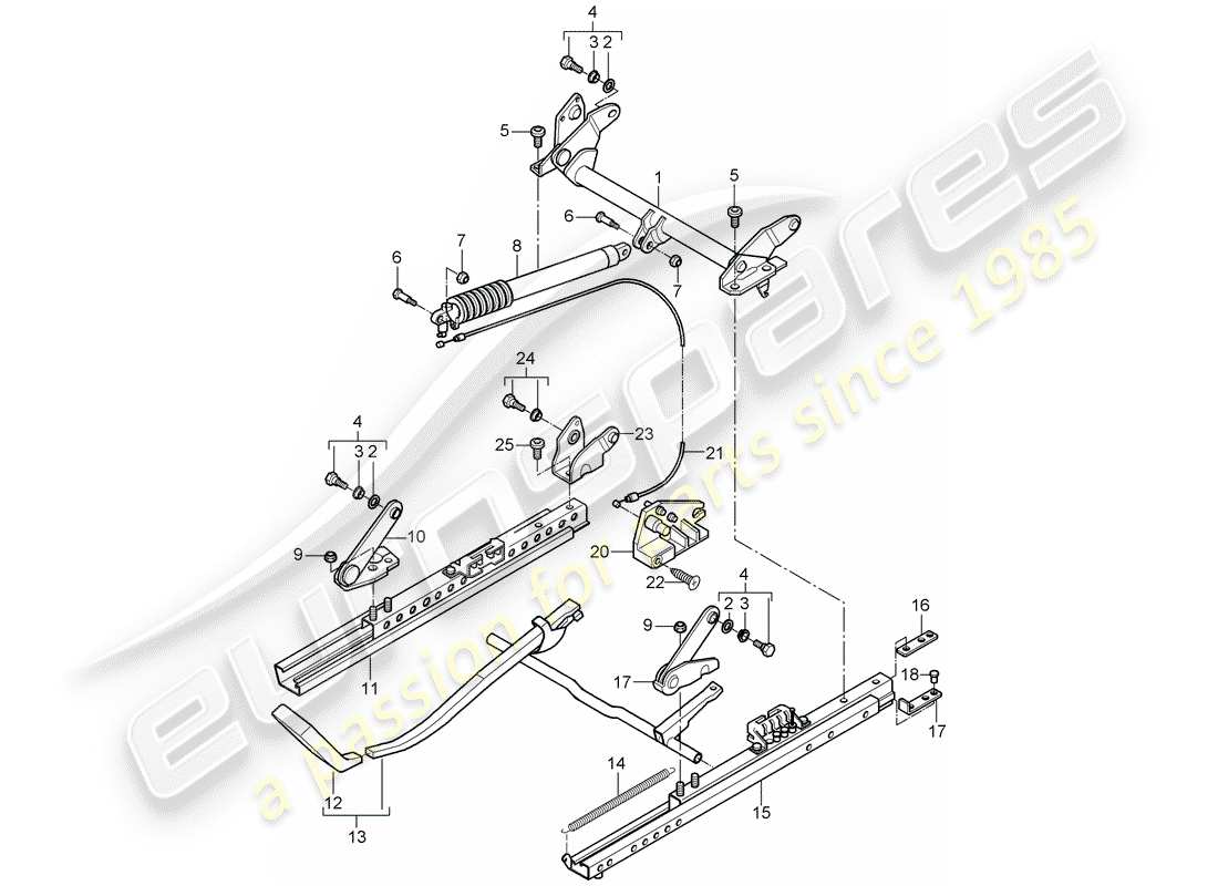 Porsche Boxster 986 (2001) seat frame - standard seat - for vehicles with seat height - adjustment Part Diagram