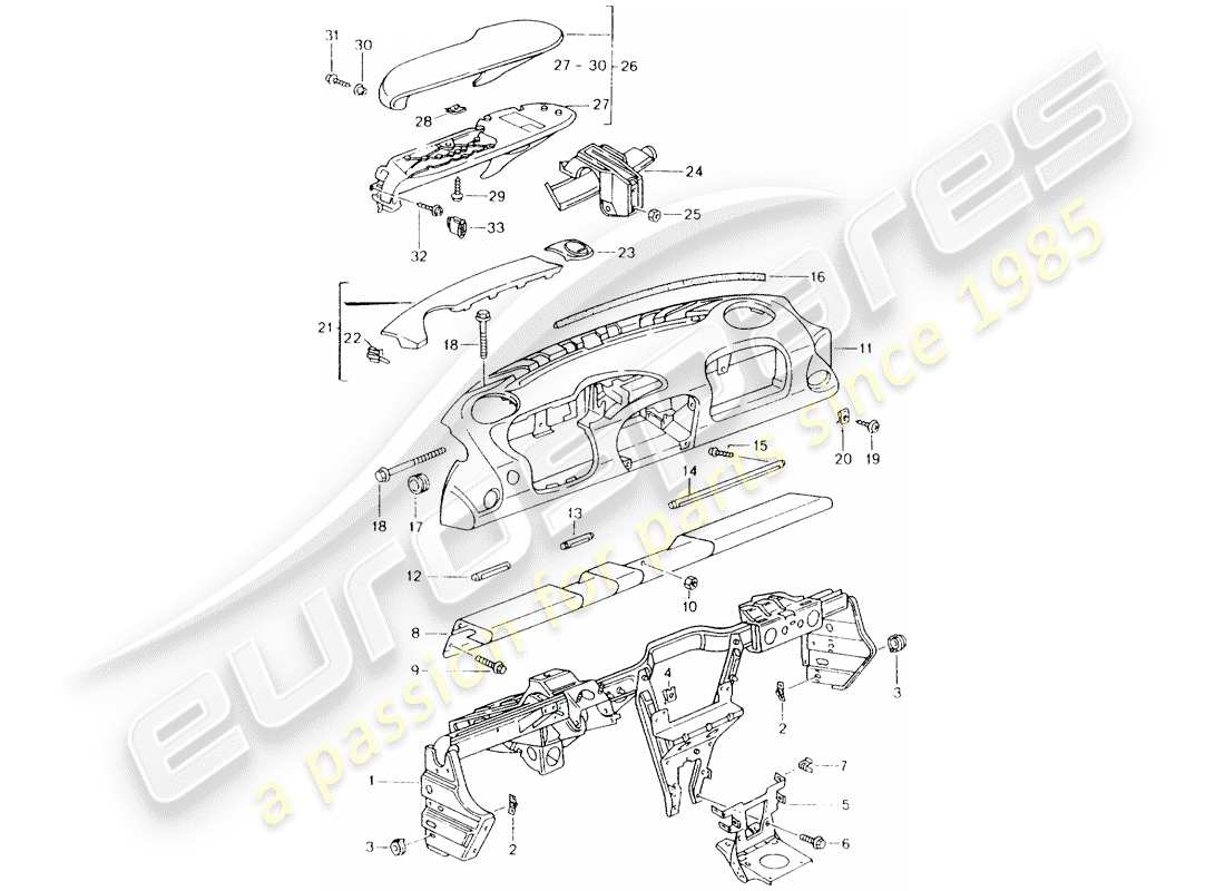 Porsche Boxster 986 (2004) DASH PANEL TRIM - WITH: - RETAINING FRAME Part Diagram