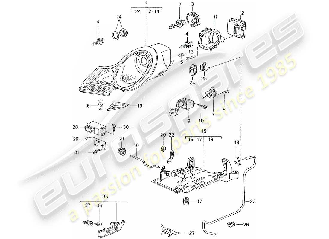 Porsche Boxster 986 (2004) HEADLAMP - TURN SIGNAL REPEATER - D - MJ 1999>> Part Diagram