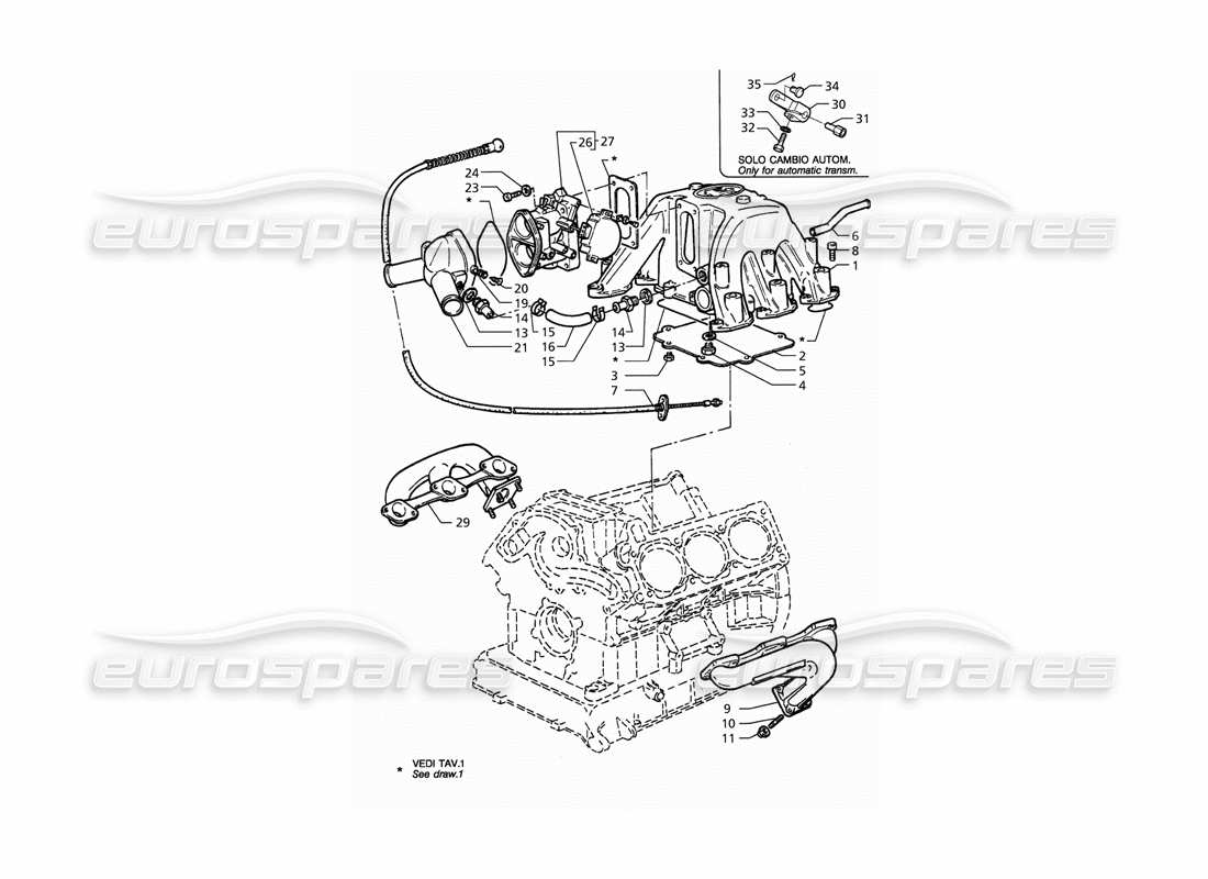 Maserati QTP. 3.2 V8 (1999) Intake and Exhaust Manifold Throttle Valve Body Parts Diagram