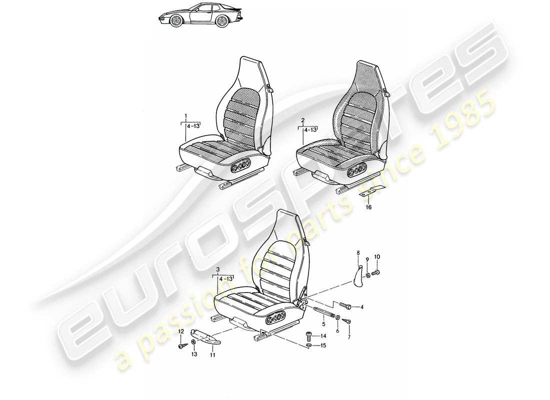 Porsche Seat 944/968/911/928 (1994) FRONT SEAT - COMPLETE - D >> - MJ 1988 Part Diagram