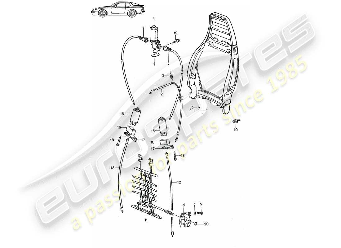 Porsche Seat 944/968/911/928 (1994) BACKREST FRAME - MANUALLY - ELECTRIC - LUMBAR SUPPORT - D >> - MJ 1988 Part Diagram