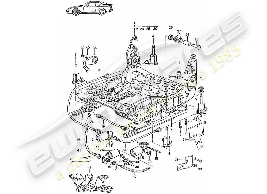 Porsche Seat 944/968/911/928 (1994) FRAME FOR SEAT - MANUALLY - ELECTRIC - D - MJ 1989>> - MJ 1991 Part Diagram