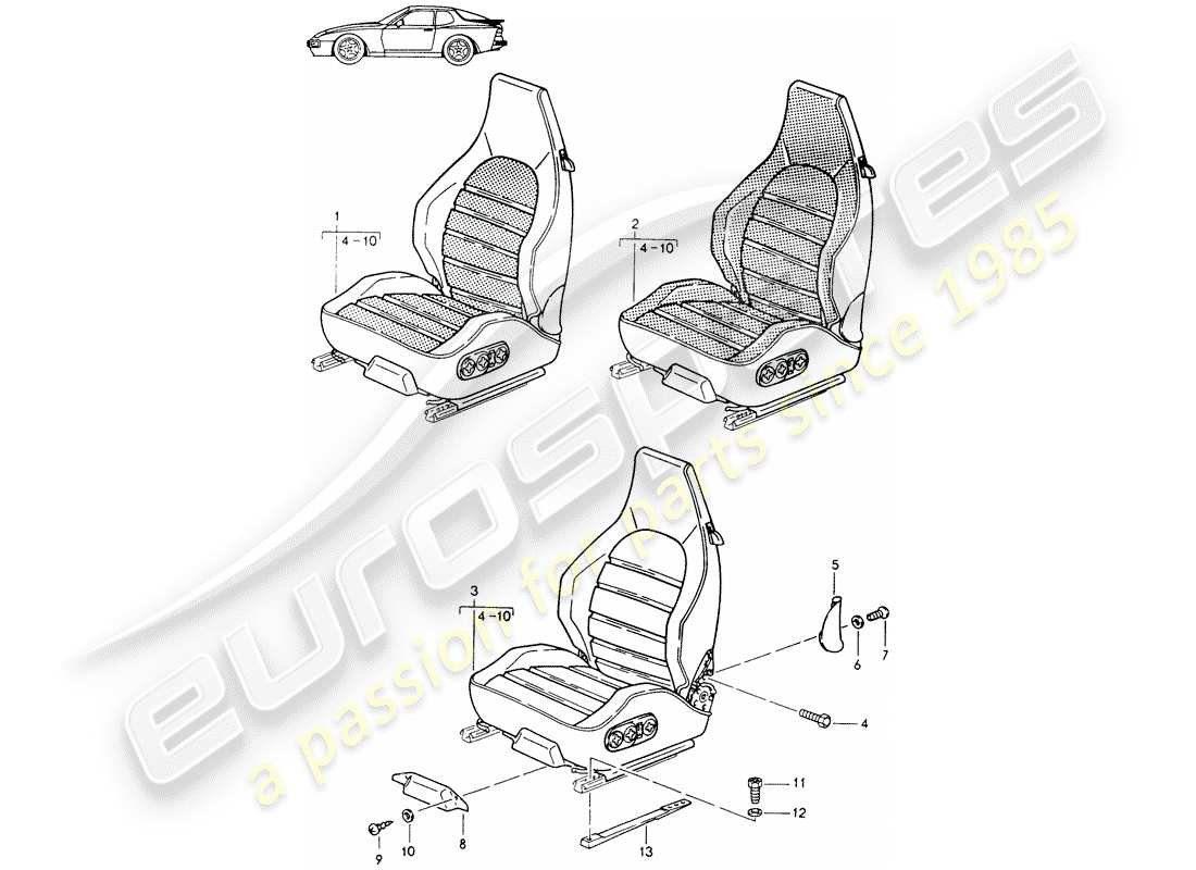 Porsche Seat 944/968/911/928 (1994) SPORTS SEAT - COMPLETE - D - MJ 1989>> - MJ 1991 Part Diagram