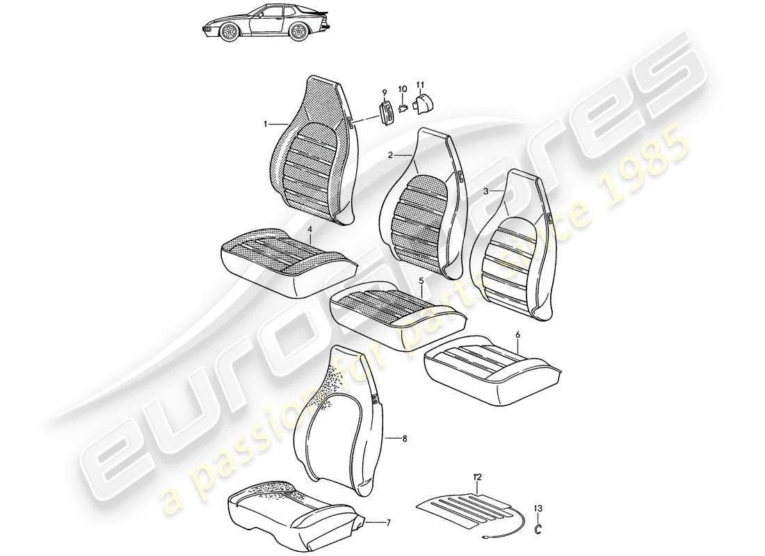 Porsche Seat 944/968/911/928 (1994) COVER - HEATER ELEMENT - FRONT SEAT - D >> - MJ 1988 Part Diagram