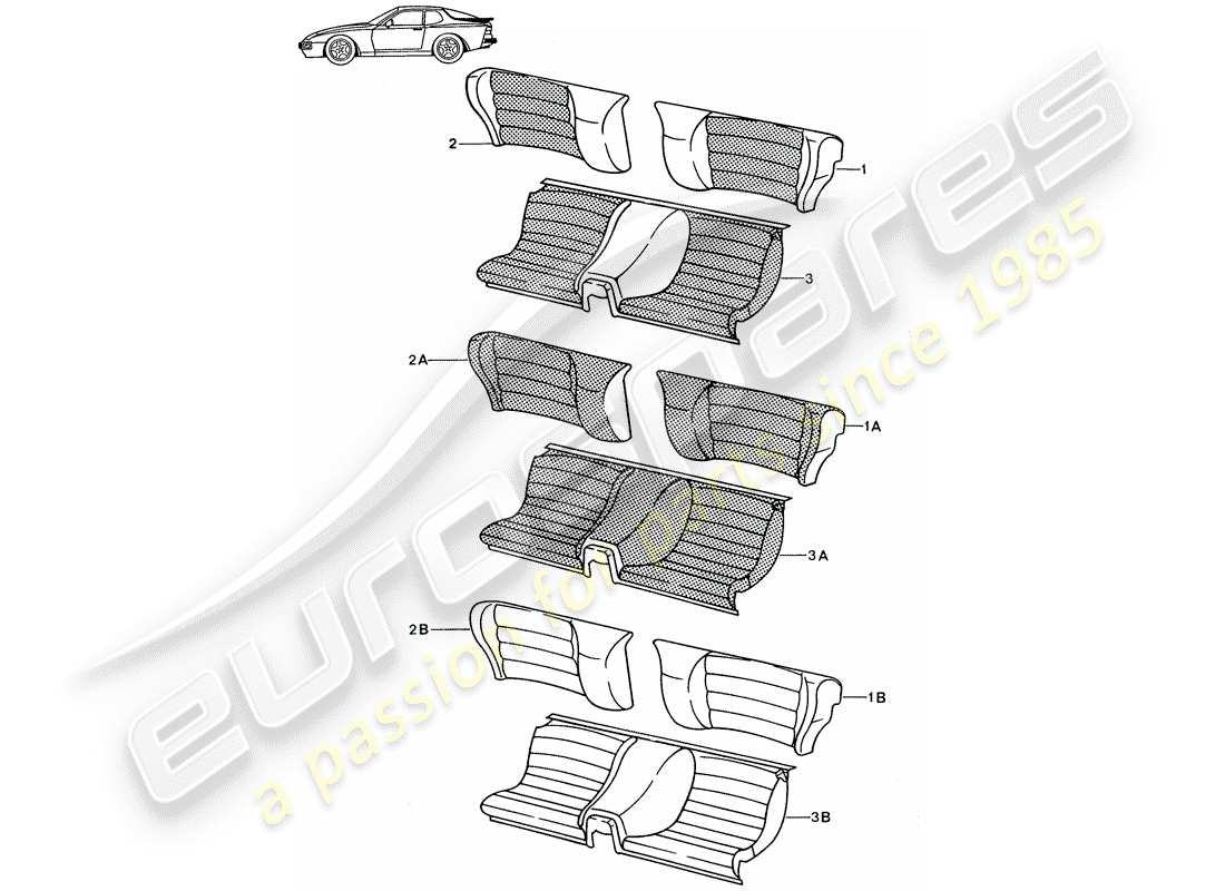 Porsche Seat 944/968/911/928 (1994) EMERGENCY SEAT - COMPLETE - DIVIDED - D >> - MJ 1988 Part Diagram
