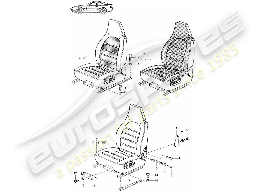Porsche Seat 944/968/911/928 (1994) FRONT SEAT - COMPLETE - ALL-ELECTRIC - D >> - MJ 1993 Part Diagram