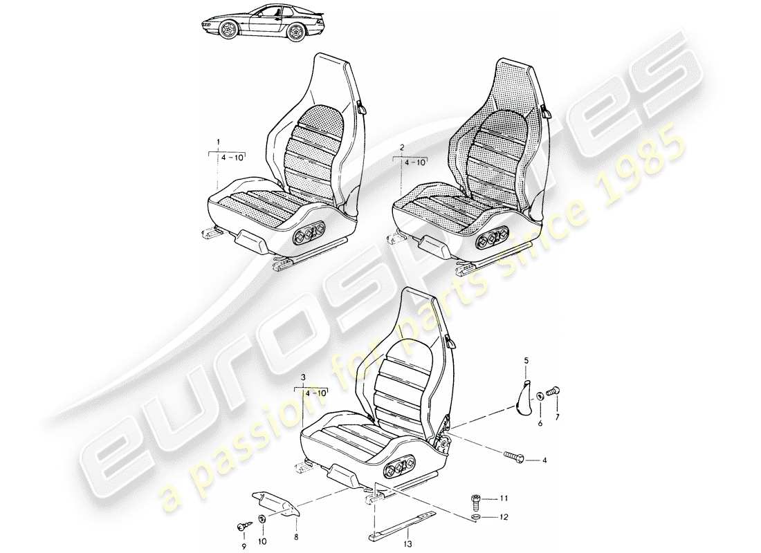 Porsche Seat 944/968/911/928 (1994) SPORTS SEAT - COMPLETE - ELECT. VERTICAL ADJUSTMENT - D - MJ 1992>> - MJ 1993 Part Diagram